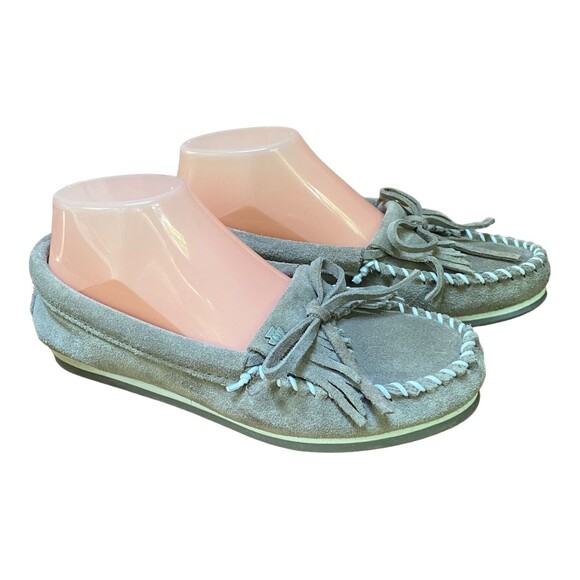 Minnetonka Women’s Gray Taupe Suede Kilty Plus Moccasins Size 7 Comfort Shoes - Picture 3 of 11